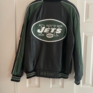 Vintage Carl Banks New York Jets 100% Genuine Leather Bomber Jacket